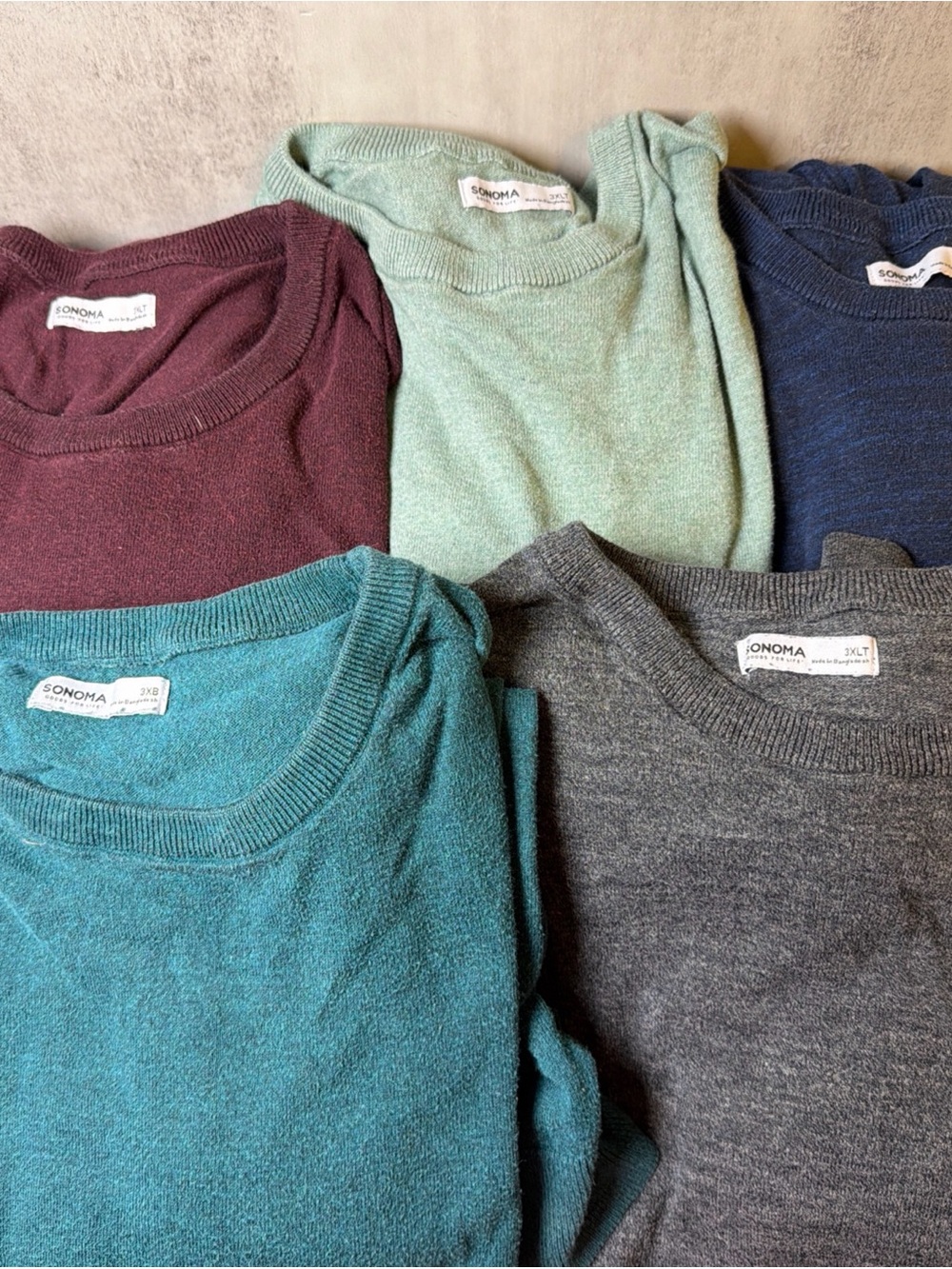 Set a five Sonoma cotton crewneck, lightweight sweaters 3xlt & 3XB
